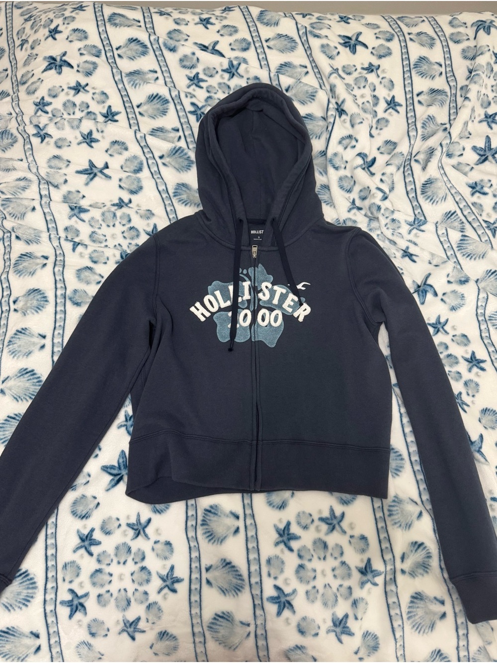 Hollister navy blue hibiscus zip up jacket size small
